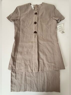 Vintage 90s Evan Picone Dress Womens 12 Natural Linen Blend NWT USA